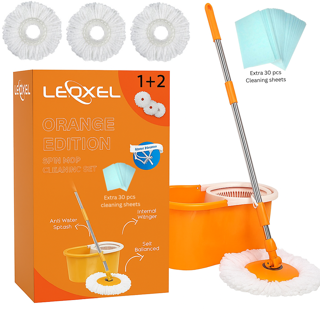Leoxol 360° Spin Mop for Hard Floor – Cleaning Mop and Buckets Sets System with Easy Wring, 3 Reusable Microfibre Mop Heads & Extra 30 Wipes – For Hardwood, Tile, Laminate, Vinyl Floors