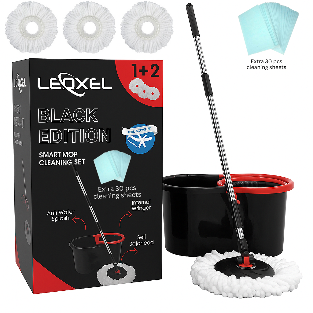 Leoxol 360° Spin Mop for Hard Floor – Cleaning Mop and Buckets Sets System with Easy Wring, 3 Reusable Microfibre Mop Heads & Extra 30 Wipes – For Hardwood, Tile, Laminate, Vinyl Floors